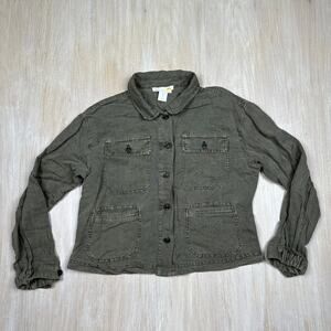 C&C California Sage Green Linen Blend Cargo Lightweight Button Down Jacket Small